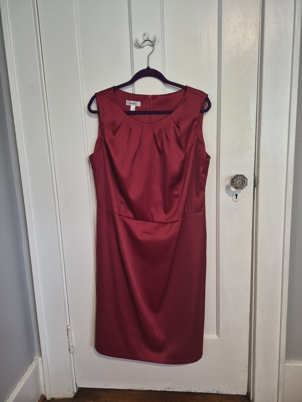 Sleeveless Burgundy Sheath Dress with Pleated Neckline By Dress Barn